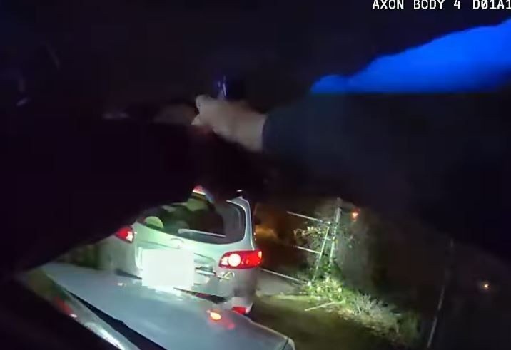 Tacoma Police dashcam captures the arrest of a car theft suspect after a pursuit through the city, involving a stolen vehicle and a 12-year-old girl struck during the incident.