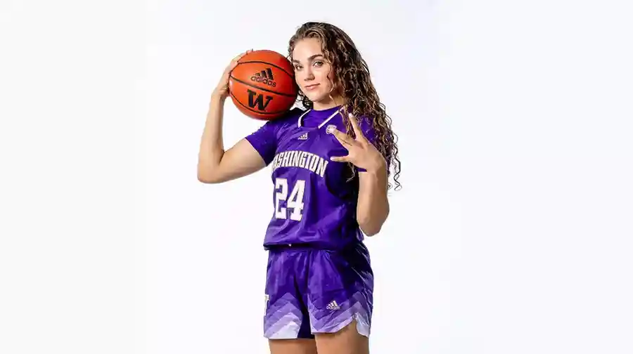 Elle Ladine celebrates after scoring a career-high 40 points during the Washington Huskies' win against Northwestern.